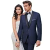 Navy Blue 3 Piece Wool Men's Suits Groom Wedding Tuxedo Suit