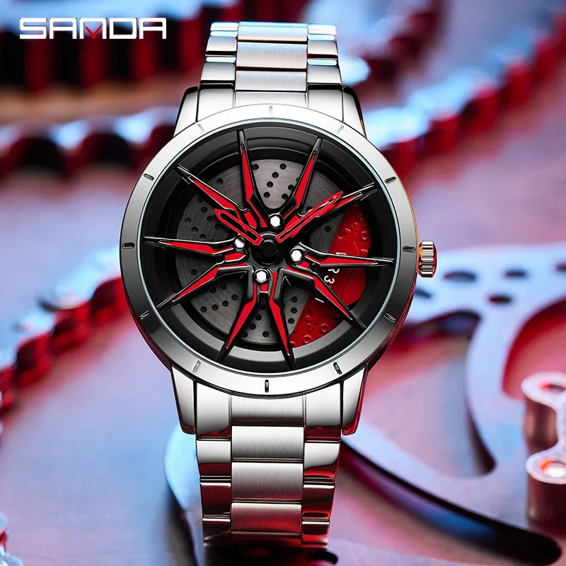 SANDA Car Wheel Watch Men Quartz Rotating Dial Sport Clock Waterproof  Creative Rim Hub Wheel Wristwatch Relogio Masculine| Alibaba.com