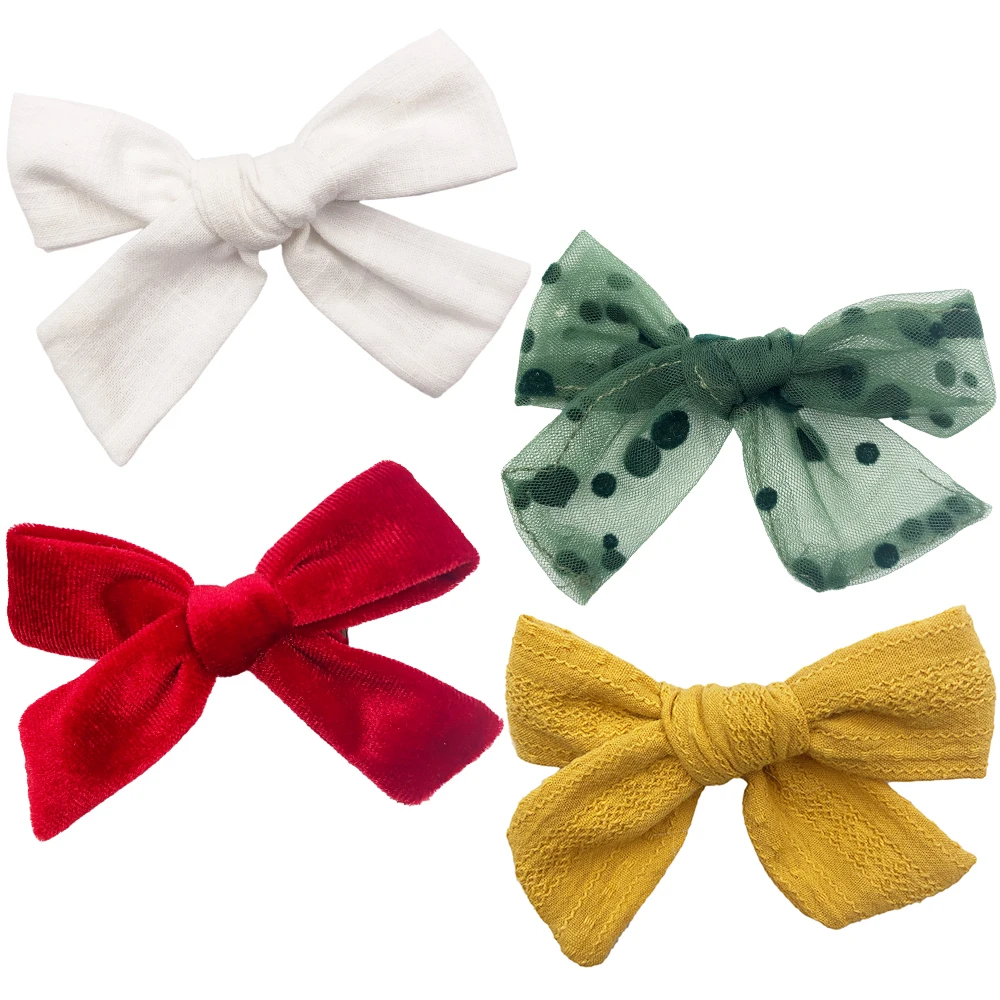 4 pack bright school girl hair bows cotton velvet bow hair clips
