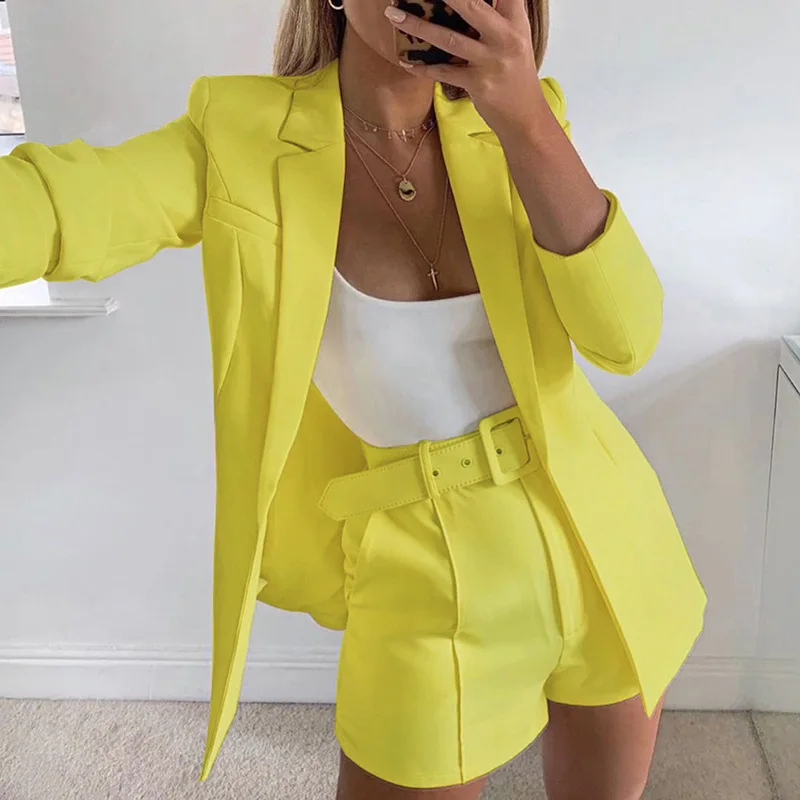Fashion Coat Womens 2 Piece Outfit Women's Shorts Solid Blazer 2 Pieces ...