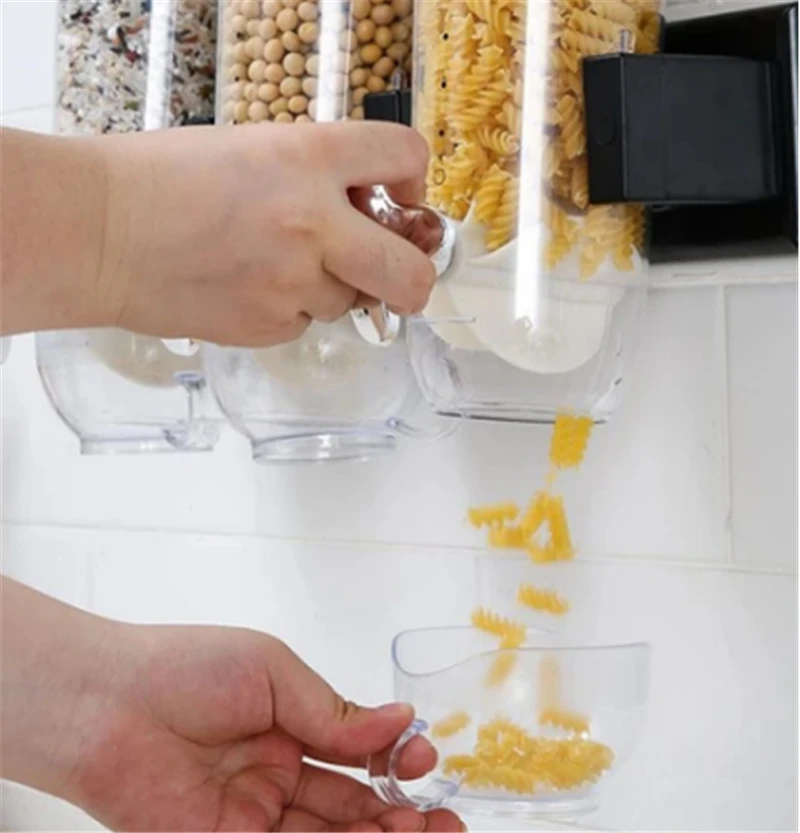 SODIAL Recipiente Montado en la Pared Dispensador de Cereales Dispositivo de Cereales Tipo Tanque de Granos Alimenticios Distribuidor de Granos Almacenamiento de Alimentos 2 Piezas 