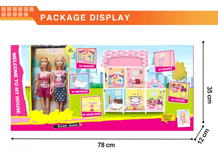 New arrival creative design 11.5inch 2 dolls fashion two-layer doll dream house