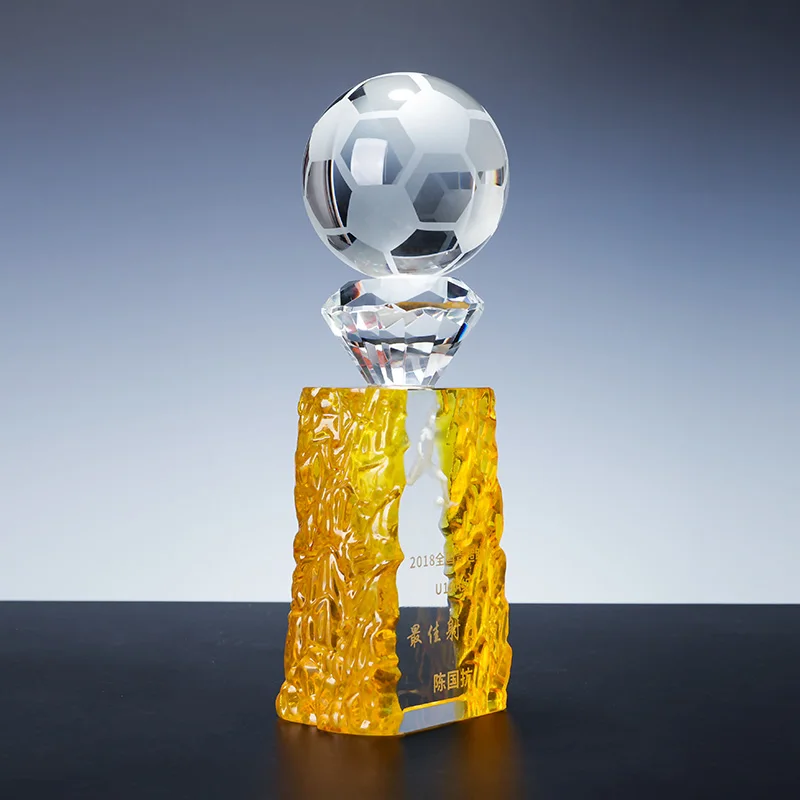 Hot Sale Gold Plated Crystal Soccer Ball Sport Trophy Premium Award Plaque manufacture