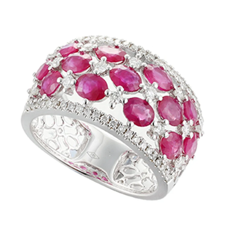 Art Deco Unique Trendy 18K White Gold Ruby Diamond Ring