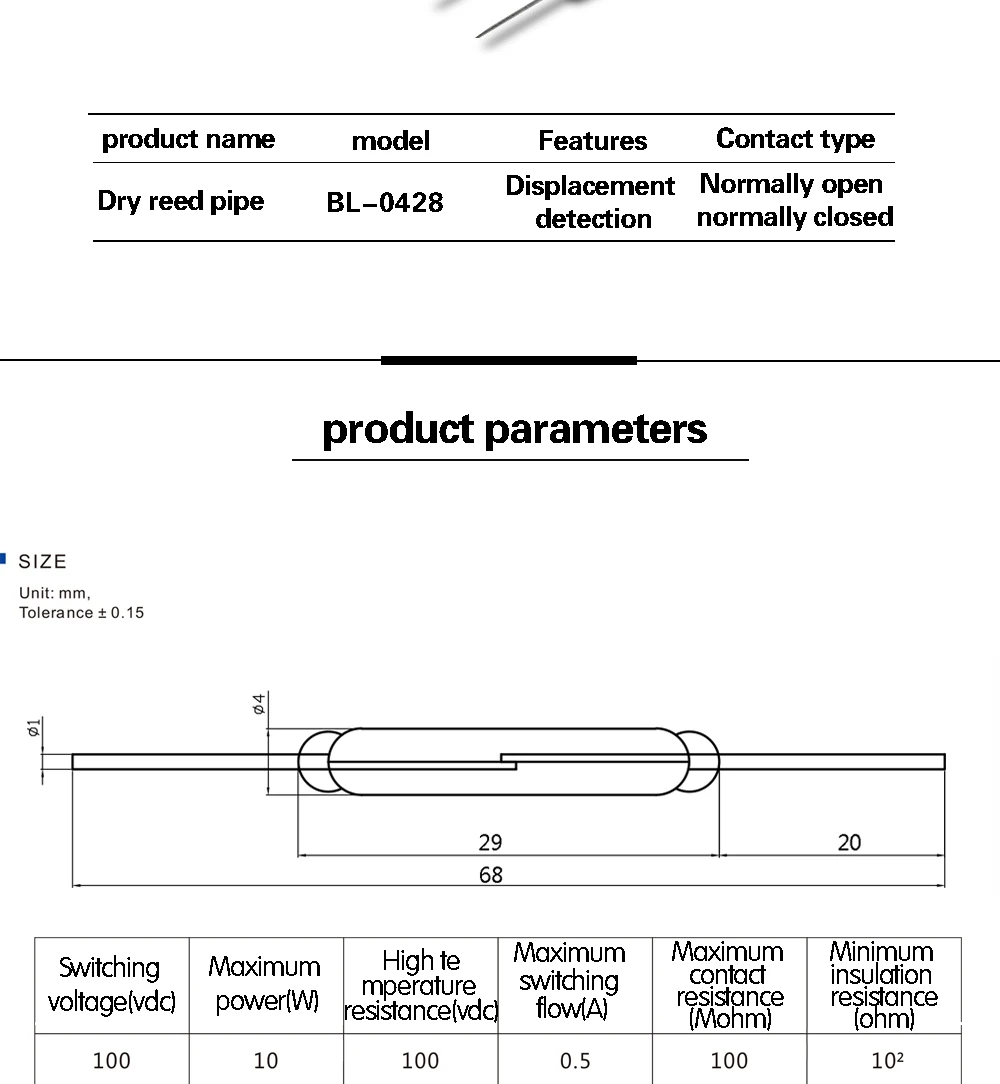 Reed Switch,Magnetically Controlled Magnetic Switch Normally Open 4