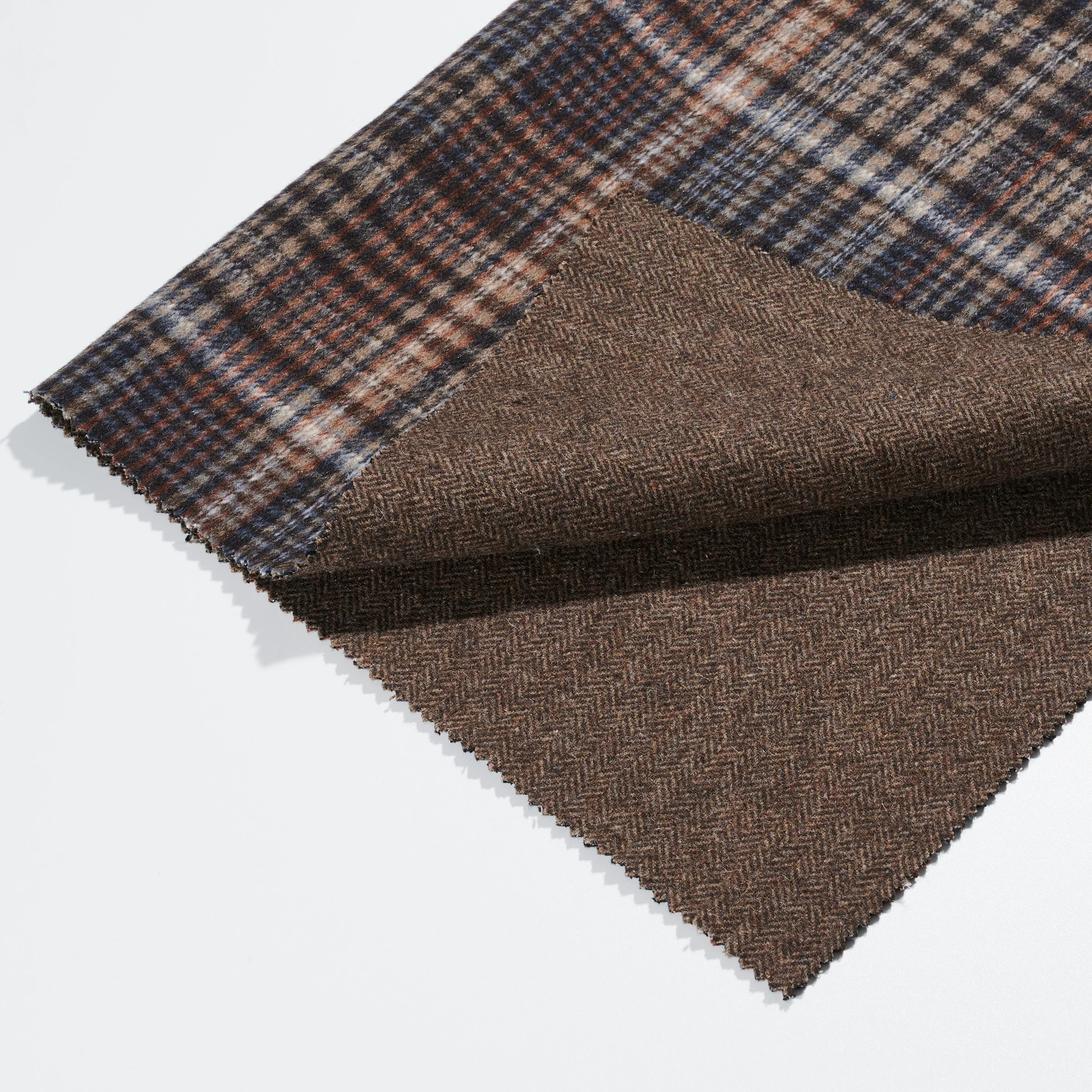 Check Plaid Double Sided 30 Wool 70 Others Blend Twill Tweed Woolen
