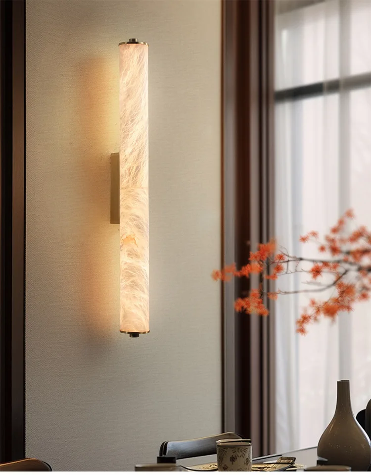 product cross border popular light luxury all copper marble led wall lamp new chinese mid century style natural marble wall mounted-0