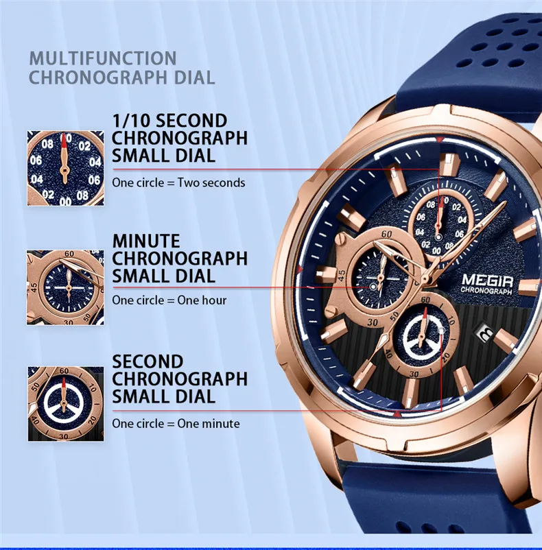 Teamigir — montre à Quartz militaire pour hommes, montre-bracelet de Sport, chronographe de luxe, en Silicone, bleu, 2101