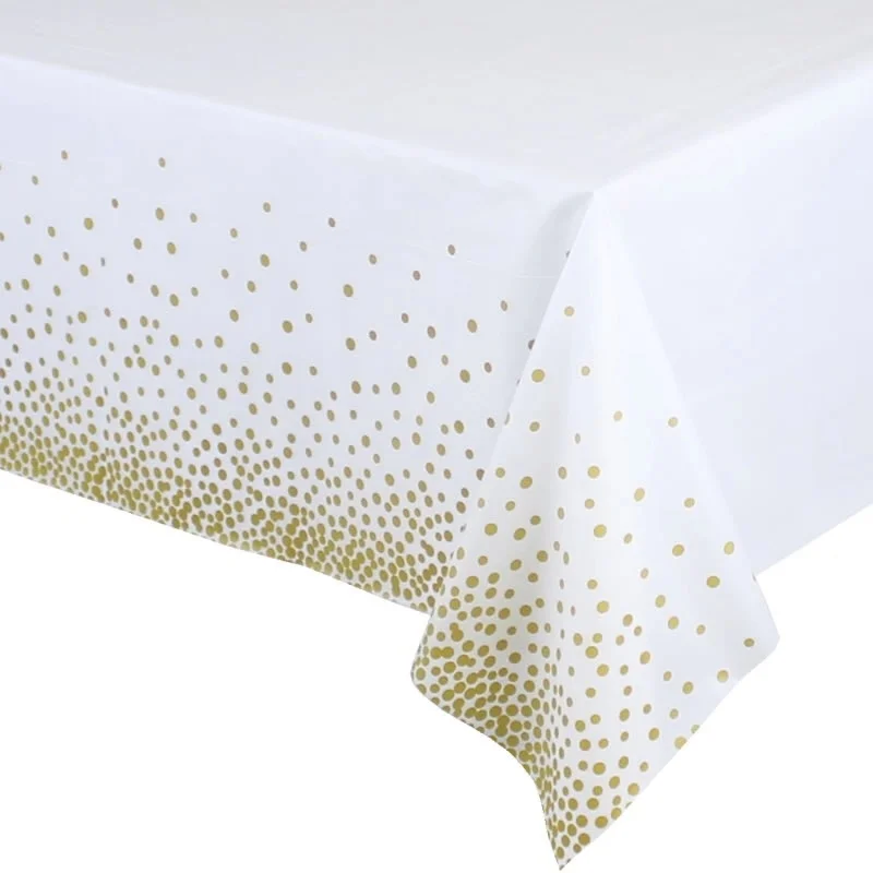 Gold Confetti Tablecloths Disposable White 8ft Rectangle Table Covers ...