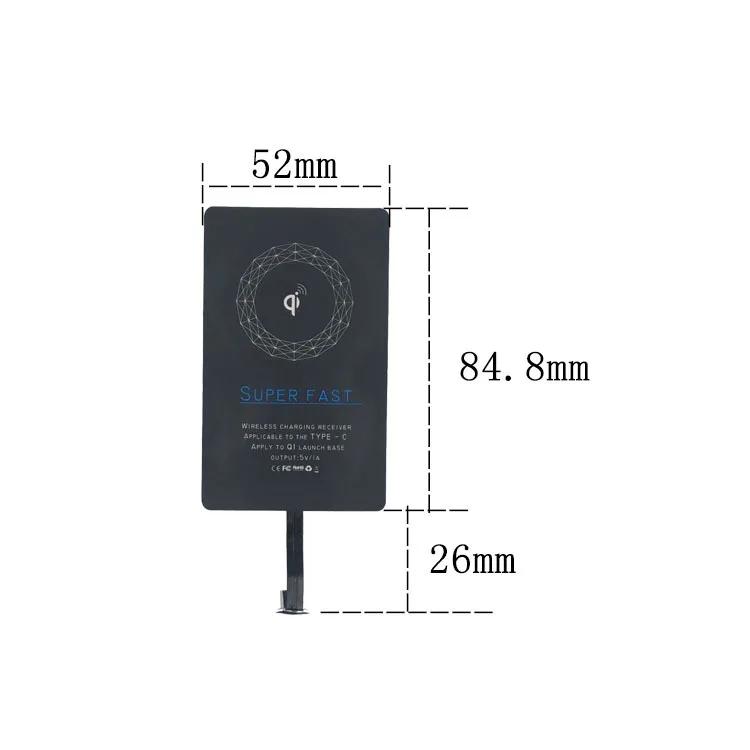 Customized / wholesale wireless charging high quality receiving card 1000mA for micro USB-A mobile phone
