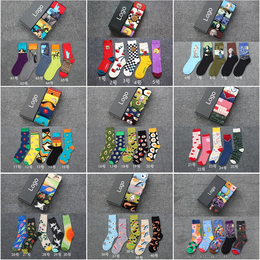 5 Pairs Custom Good Quality Box Packing Men Woman Cartoon Socks