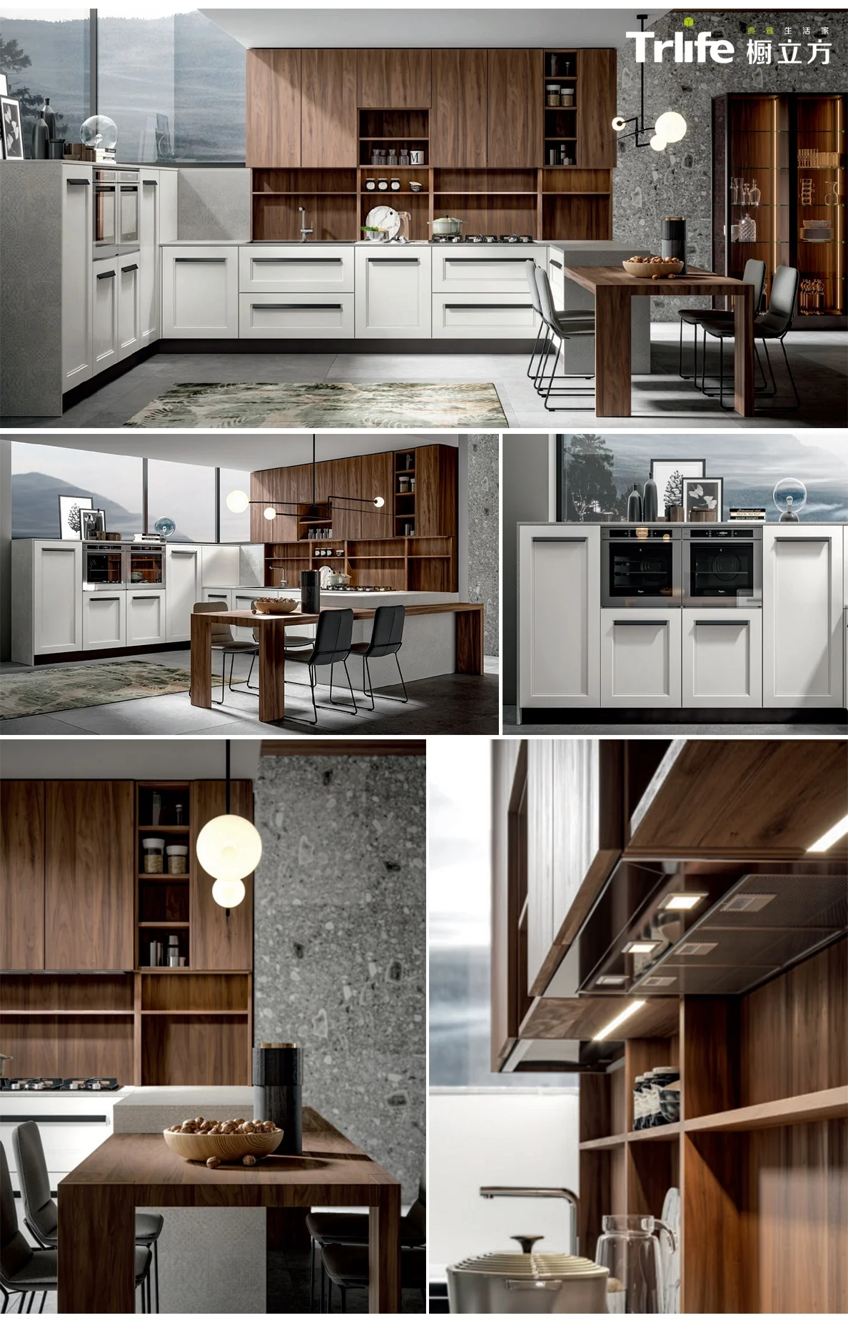 New design open type milk laminate solid wood kitchen cabinets modern