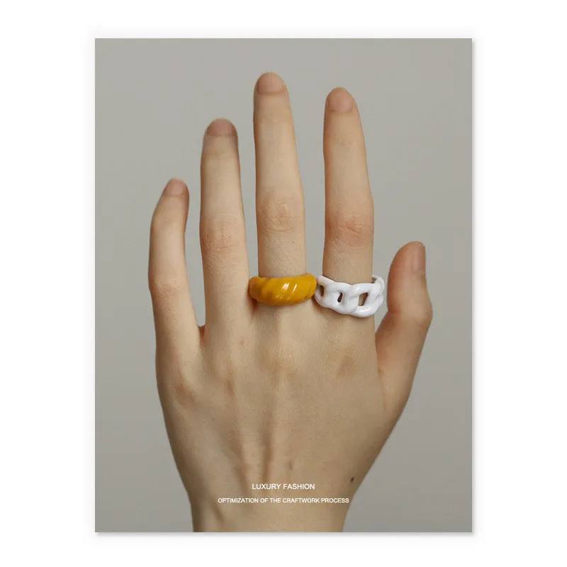 

Creative Handmade Drip Oiled Chunky Geometric Cuff Rings No Faded Hip Hops Thick Cuban Chain Finger Ring For Cool Girls