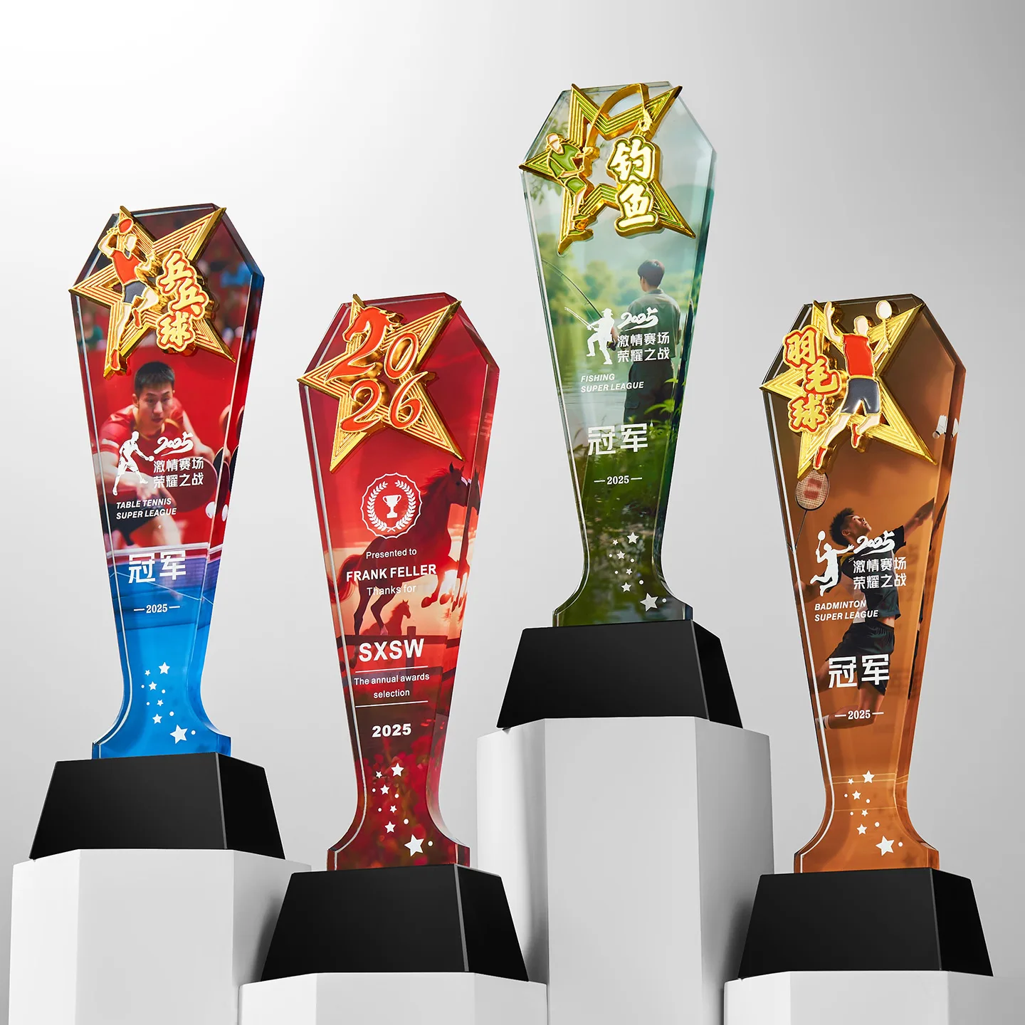 product sports champion hexagon crystal trophy modern design for basketball and badminton for graduation occasions wdy 0419-6