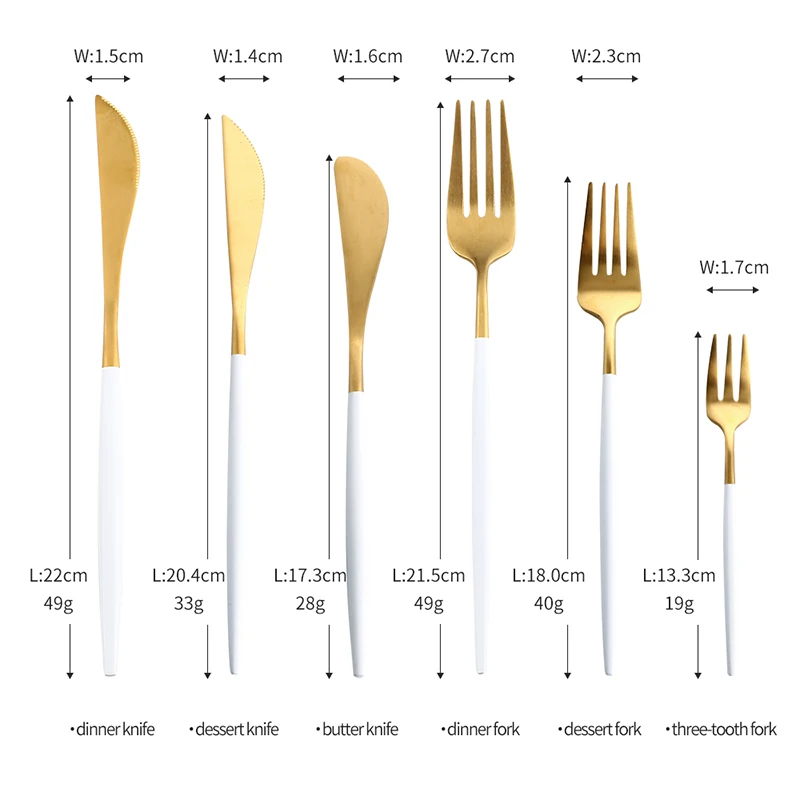 Environmentally Friendly Kitchen Cutlery 18/10 Gold Matte White Handle