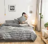 Washable 100% cotton home textiles 4pcs grey stripe bedsheets printed bedding set bedding article