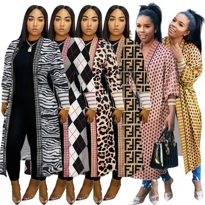 
Latest Design Fall Clothes Sexy New Long Sleeve leopard Print Loose Casual Long Style Coat Cardigan for Woman 