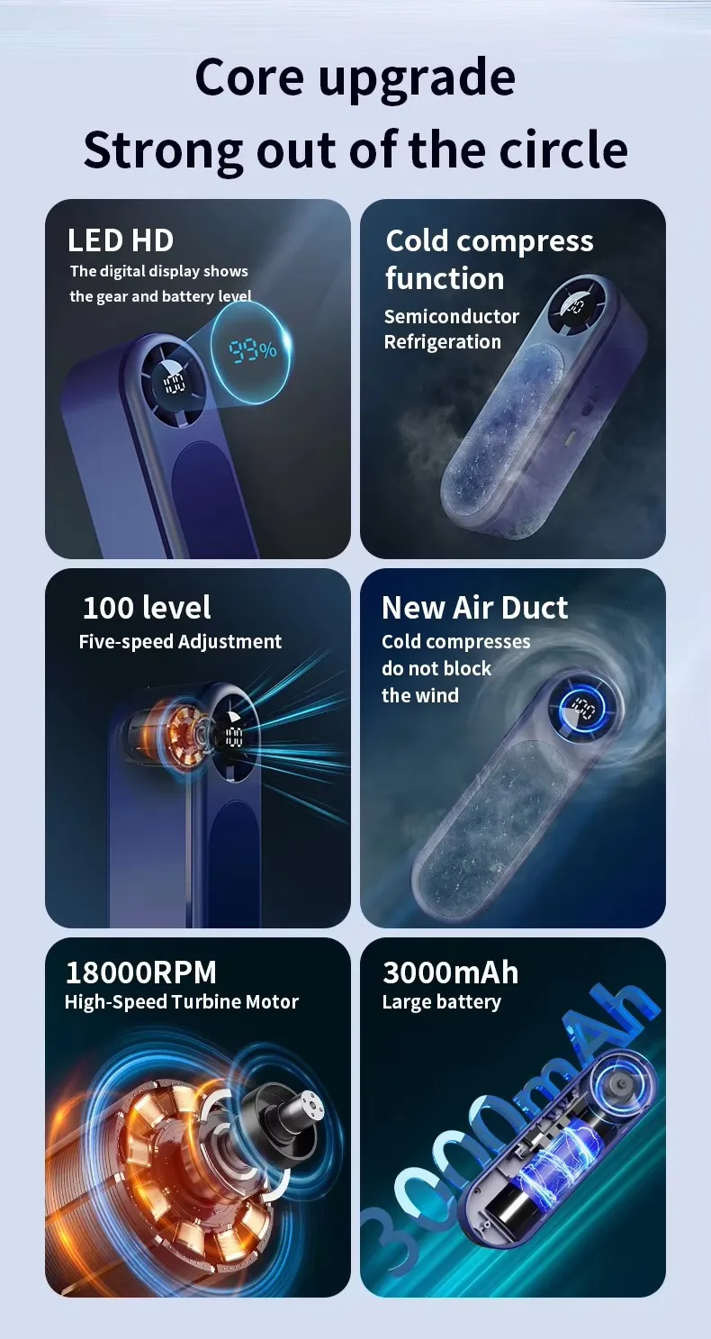 Rechargeable Handheld Fan, USB, Portable, 3-Speed - detail 4