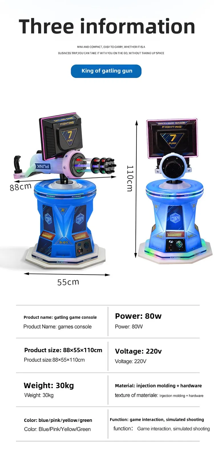 Children's Coin-Operated Gatling Shooting Video Game Machine for Mall Square Entertainment Centers and Game Cities