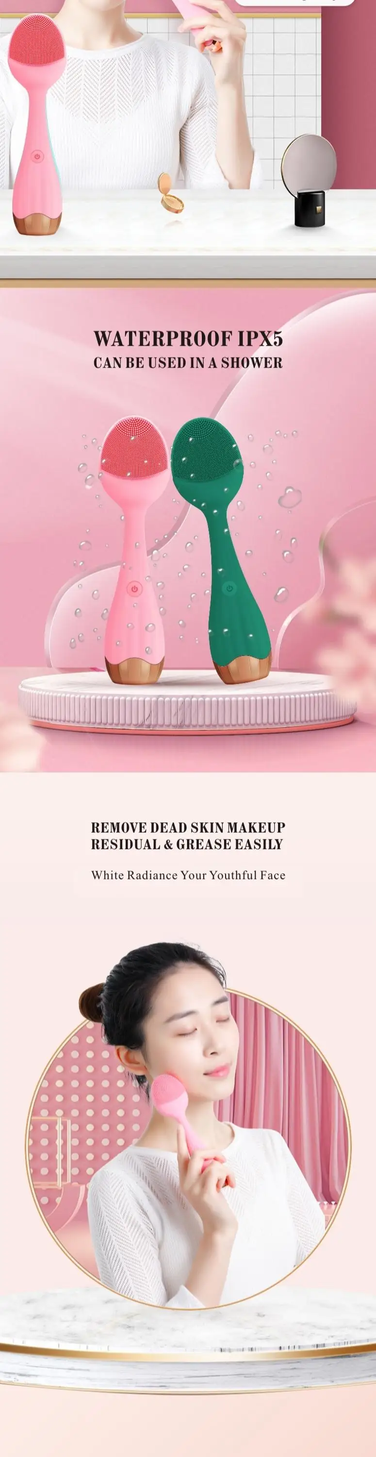 2020 New Arrival Portable Waterproof Silicone Facial Cleansing Brush Electric Face Massager Anti-aging