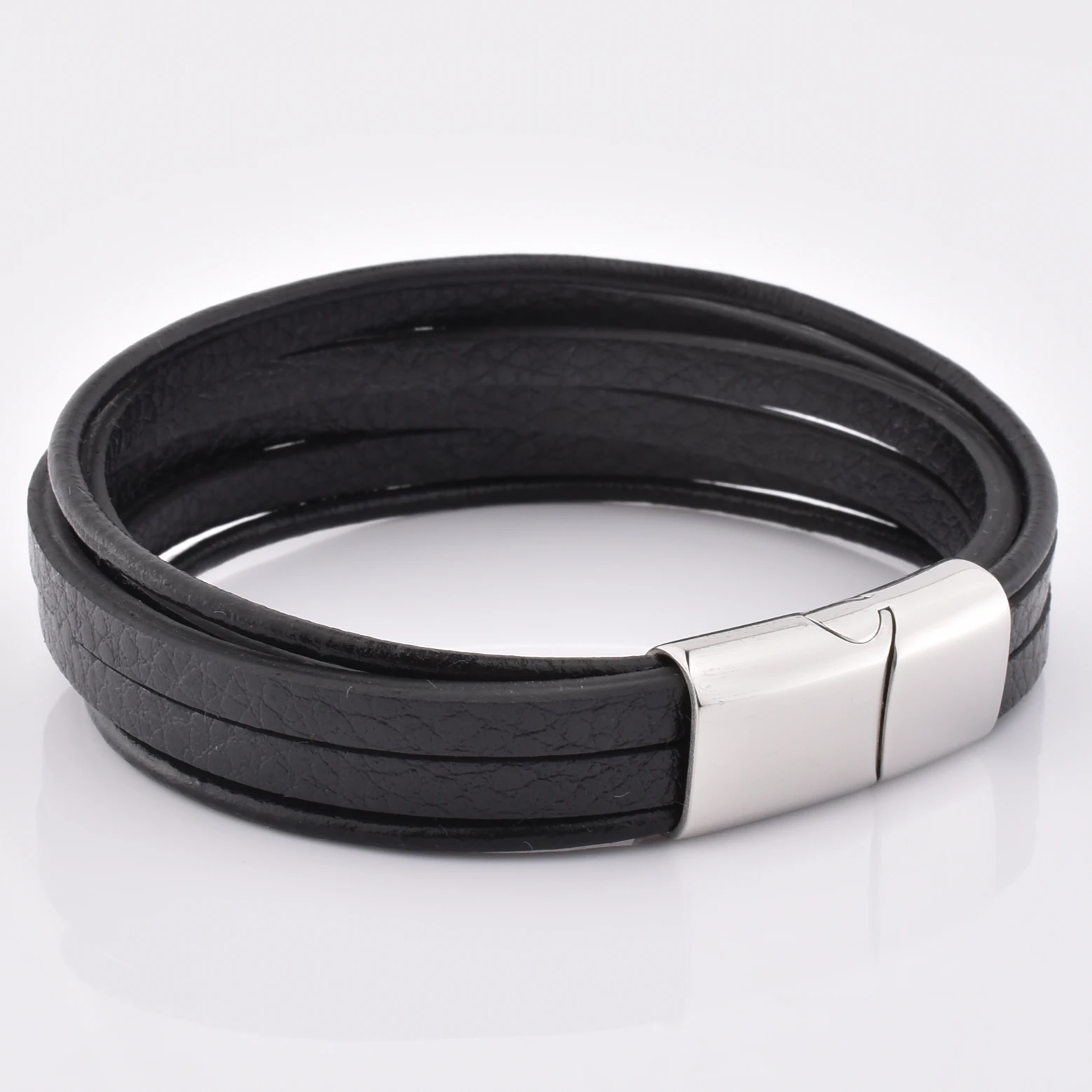 Unique Mixed Triple Simple Flat Black Leather Bracelet Friendship Bracelets Jewelry