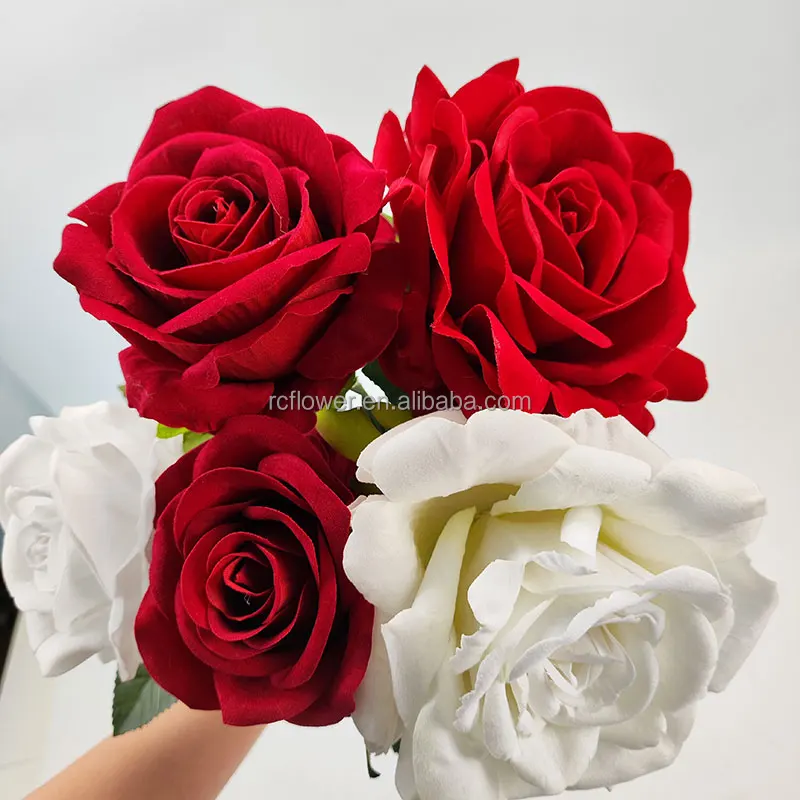 Decorative Real Touch Rose Artificial Flowers Single Bulk Silk White