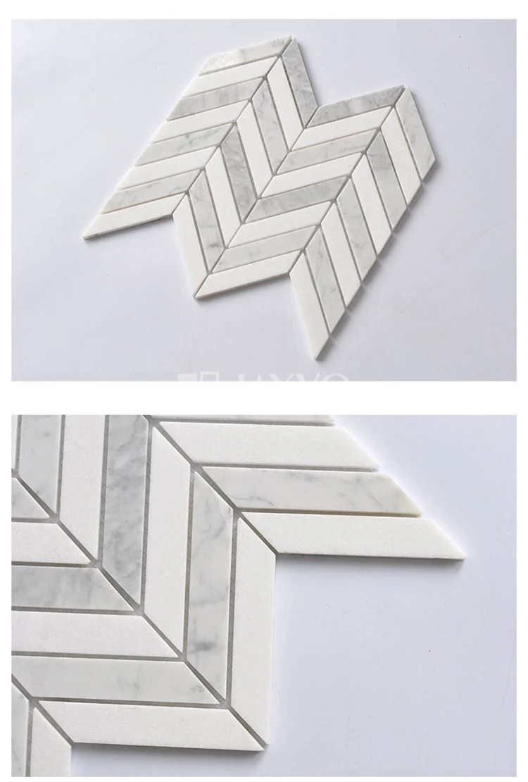 Factory Chinese Crystal White and Carrara White Stone Herringbone 1"X3" Super White Marble Mosaic Tiles Backsplash