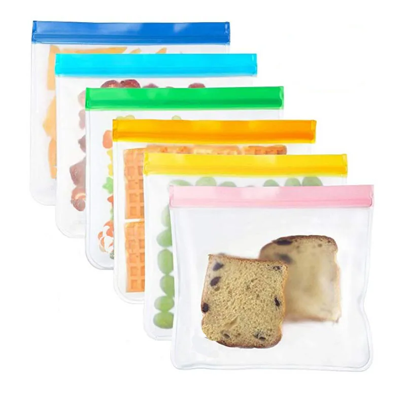 Eco friendly Zipper Leakproof Freezer Bag Washable Reusable PEVA Sandwich Snacks Storage Bags For Fruits Vegetables Lunch
