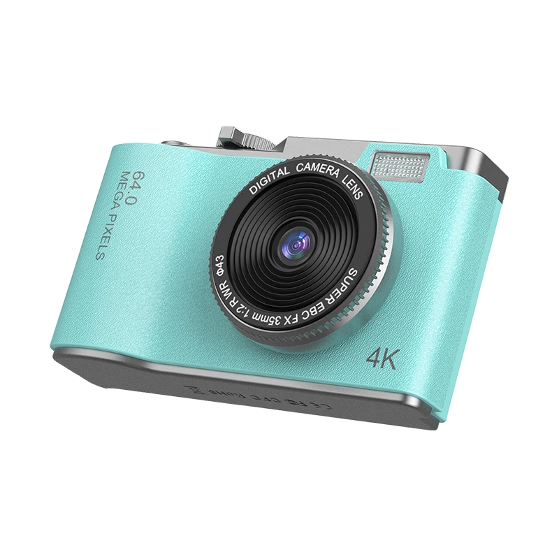 Retro-style 14MP digital camera with silver body and manual zoom ring