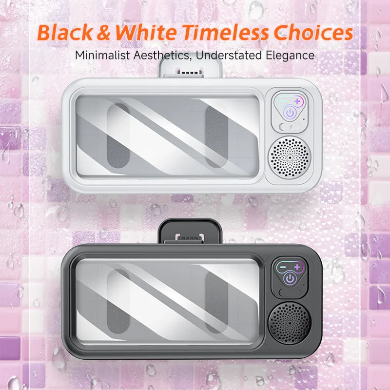 Phone Mount Waterproof Bathroom Phone Holder / Phone Case with Built-in BT Speaker, IPX5, 500-800mAh, Portable Speaker