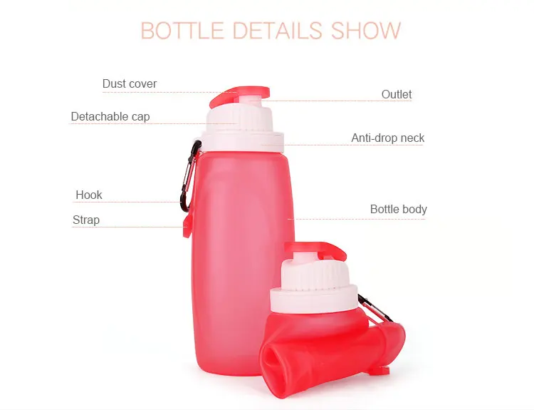 Foldable Silicone Sports Drink Water Bottle Custom Logo Designed Grm Botella De Agua Collapsible Water Bottle