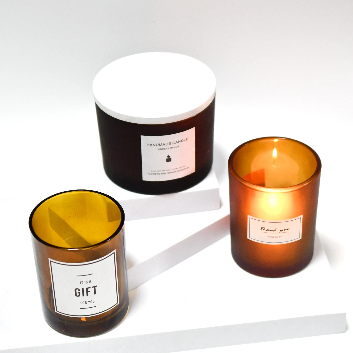 Wholesale Frosted Amber Candle Jars 13oz Amber Candle Jar With Wooden