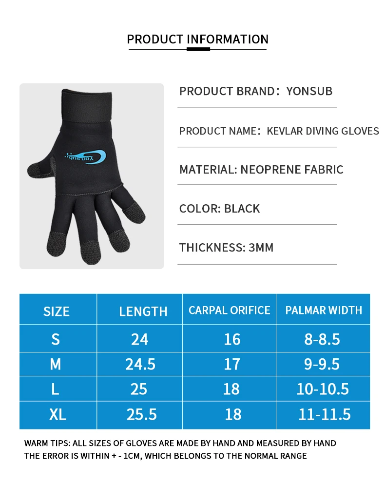 
3mm Neoprene Kevlar Anti-slip custom diving gloves 