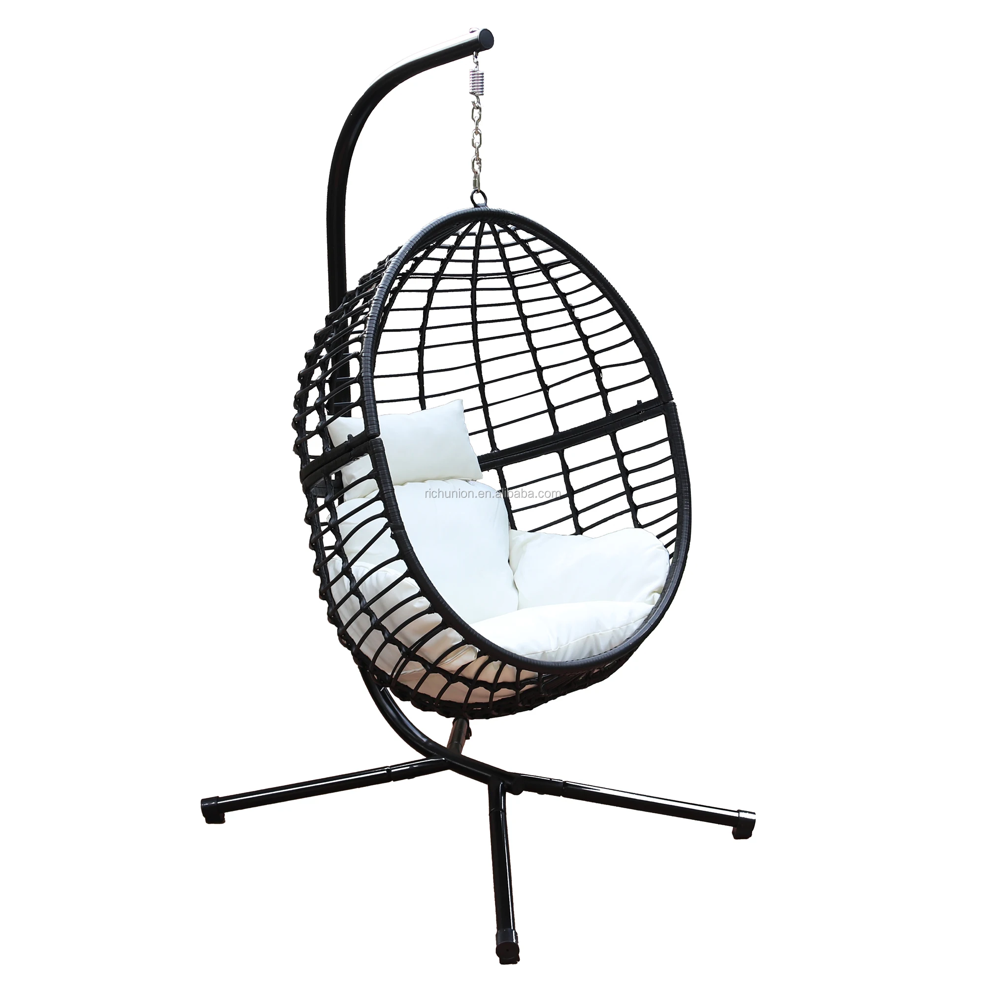 带支架的户外柳条篮子秋千椅