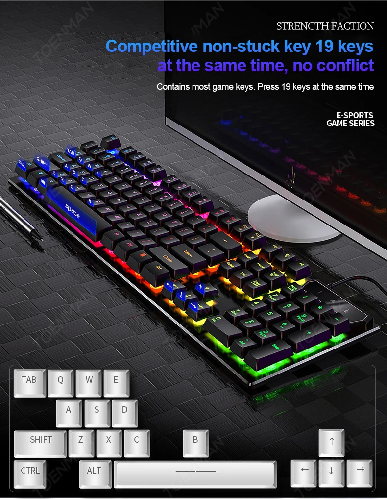 Professional Computer Accessories USB Wired Mechanical Gaming Keyboard And Mouse Combo RGB Lighting Backlit Gamer Keyboard