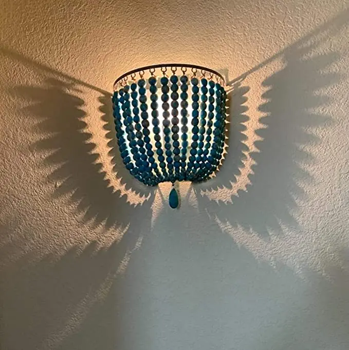 product vintage bohemian wood bead wall lamp gray blue american style home corridor bedside led light for living room villa homestay-3