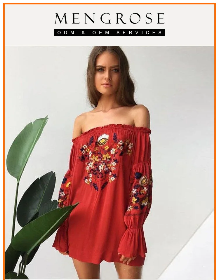 long sleeve embroidered midi dress