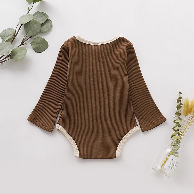 Natural Cotton Rib Onesie Ribbed Long Sleeve Solid Cotton Korean