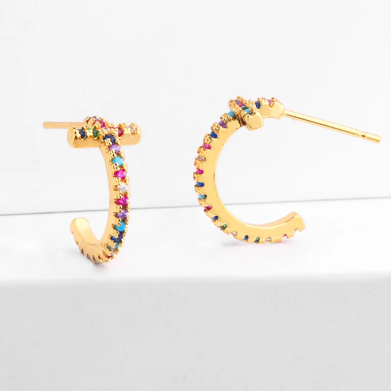 Women Fashion Jewelry Multi Color Zirconia Stud Earings Claw Earrings Cross Earring Studs