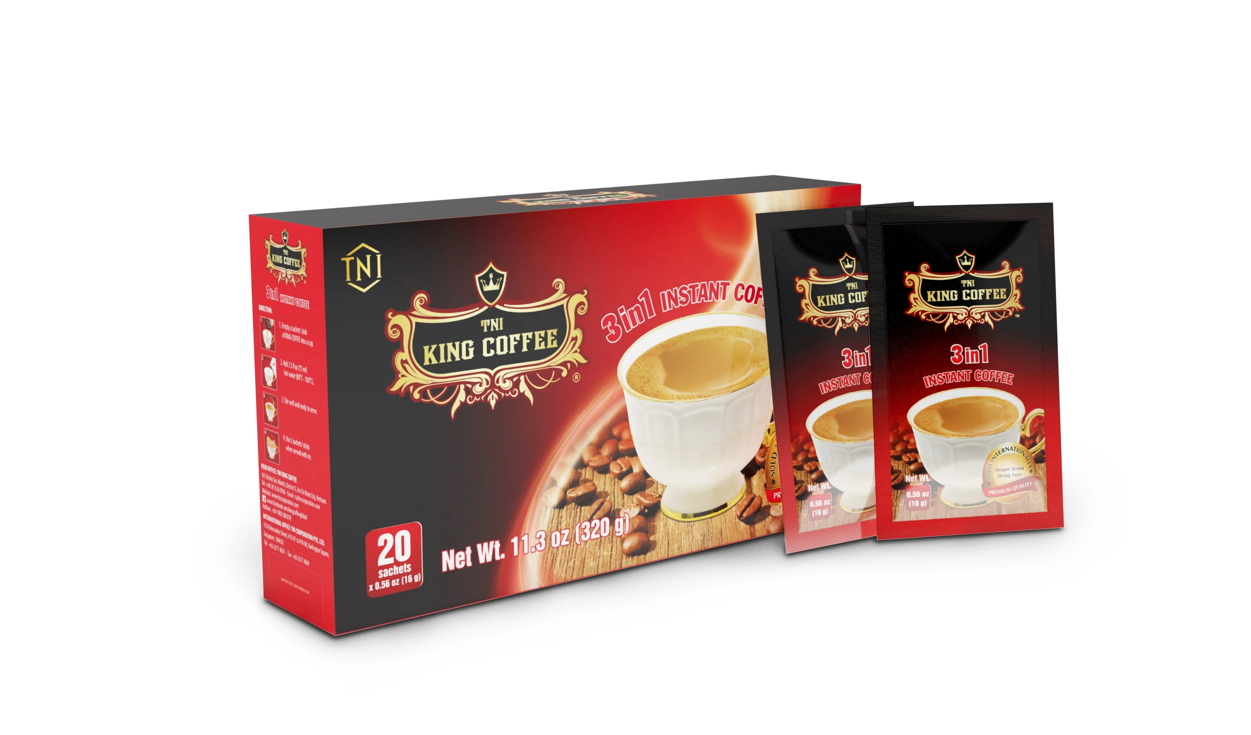 King Coffee 3in1 Instant Coffee Packed In 20 Sachets/box From Premium