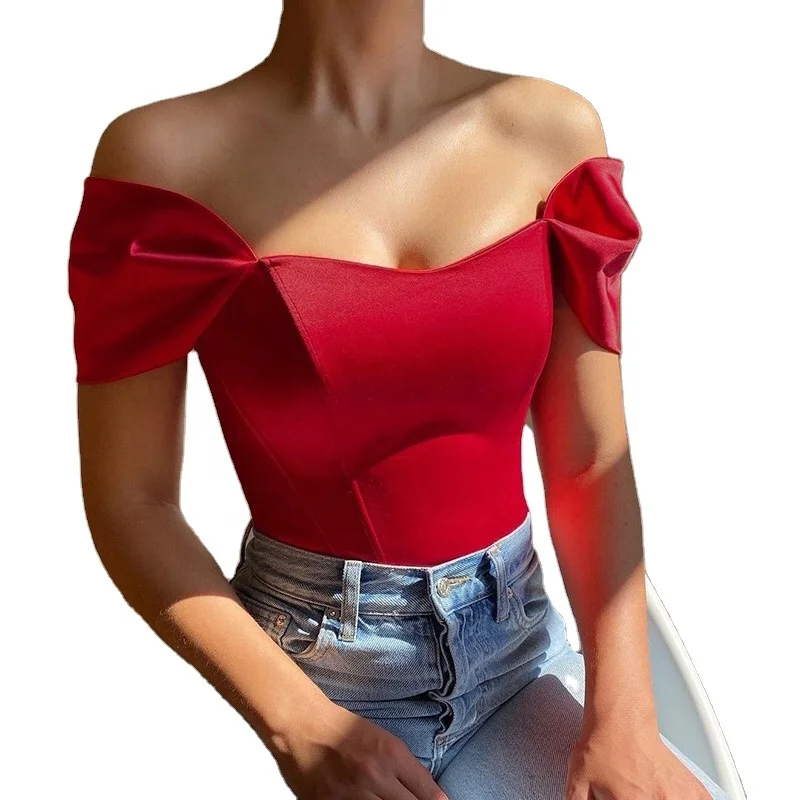 2023 Satin Corset Crop Top Strapless Red Summer Sexy Tube Off Shoulder Party Sleeveless Bustier 9260