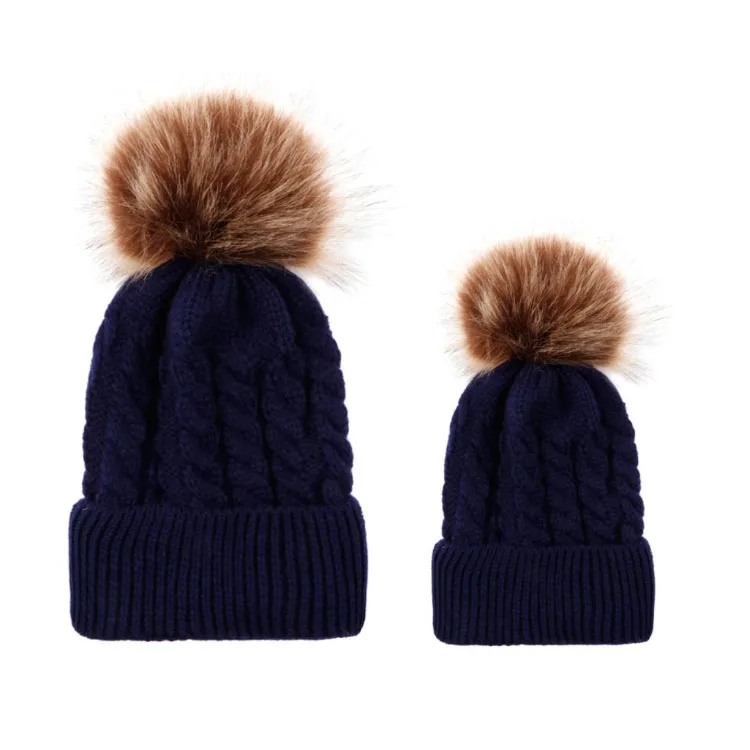 Bebek Bere Şapka Kürk Ponpon Şapka Gerçek Çift Rakun Kürk