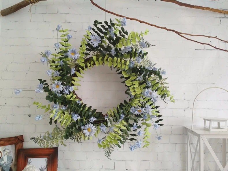 装饰人造花季节性花环春季/夏季前门或室内墙面装饰,23.5 "野花