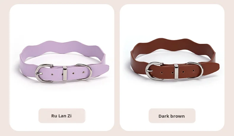 Pu Leather Accessories Dog Collar Macaron Adjustable High-End Special-Shaped Wave Banquet Birthday Ribbon Solid Pet Collar