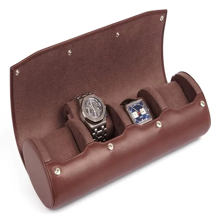 3-watch High quality Dark red leather pillows watch roll case