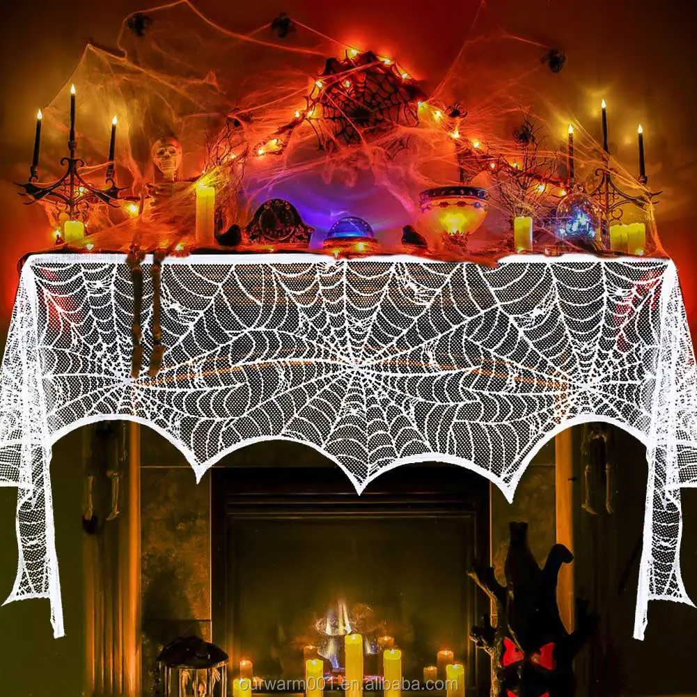 Natürliche Weiße Spinnennetz Spitze Halloween Schal Mantel Regal