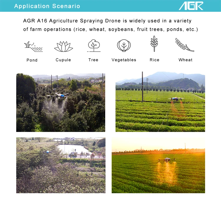 16kg Flight time agriculture sprayer drone UAV frame with gps and water tank for rice
