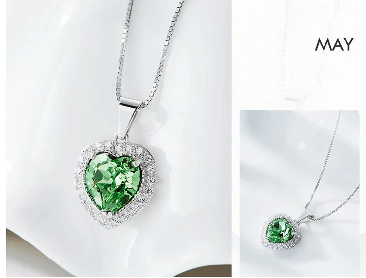 product-Birth Month Gemstone Necklace, Heart Necklace Silver 925 Sterling-BEYALY-img-1