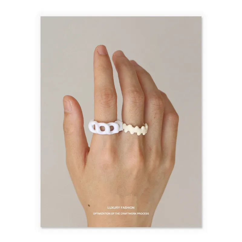 

Hip Hops Personality Drip Oiled Cuban Link Chain Finger Ring Simple Geometric Irregular Enamel Opening Ring For Girls