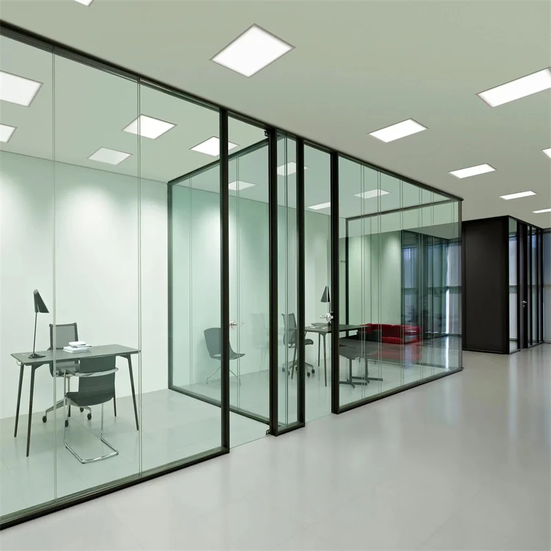 Double Glass Partition System with 60mm Flat Aluminum Frame - for Meeting Rooms details